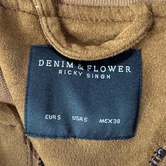 Denim & Flower Small Faux Suede Jacket Full-Zip Pocket Stretch Ricky Singh Brown - Picture 7 of 13